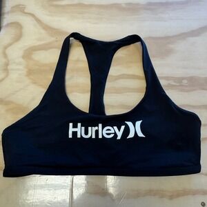 Hurley Women's Black Logo Racerback Sports Bra Top Large Unlined Leghtweight